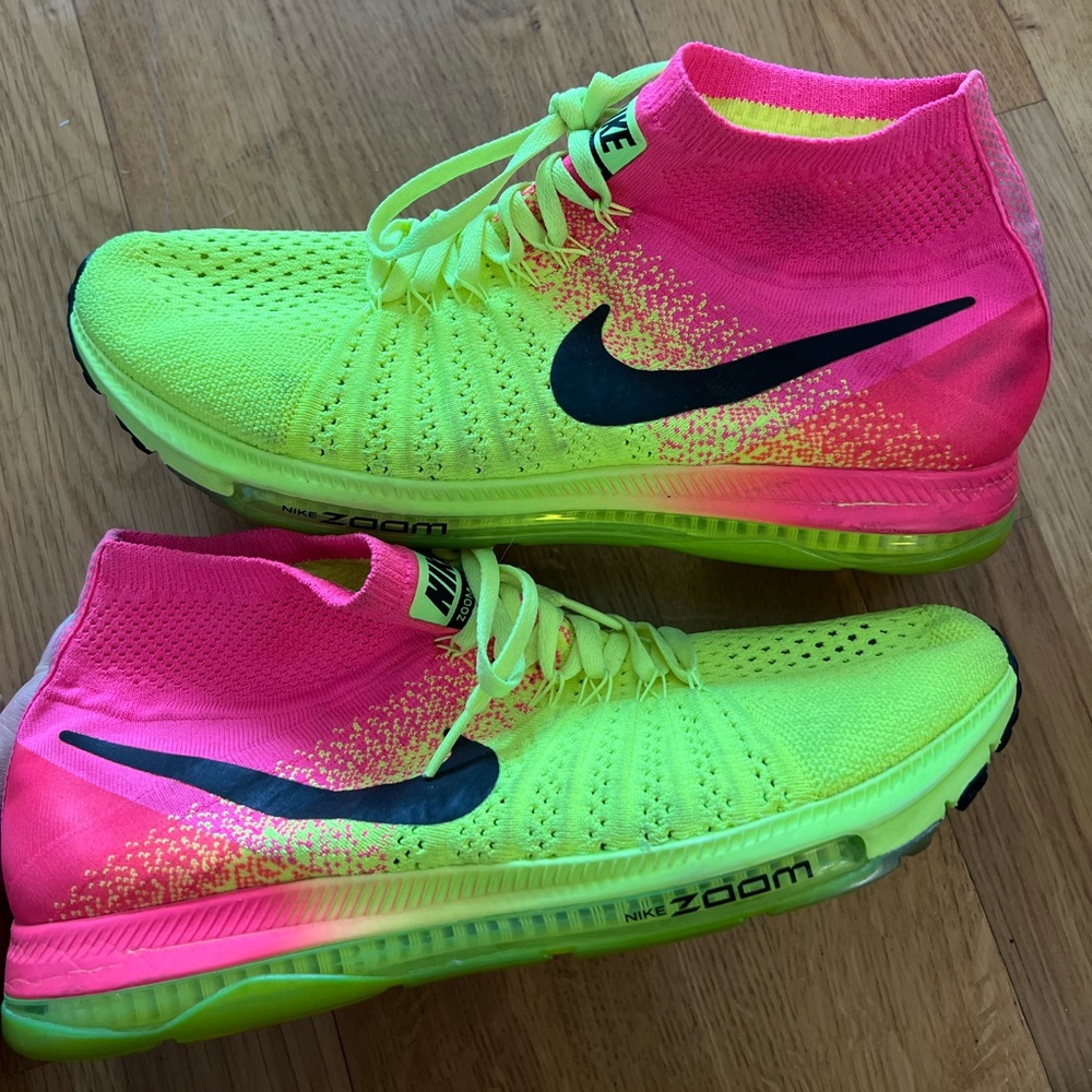Nike Air Zoom Pegasus All Out Flyknit Neon Pink Yellow OC Olympic Volt Size 10.5